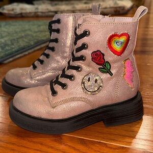 Steve Madden Pink Kids Leader Patches Combat Boot in sparkly pink 11